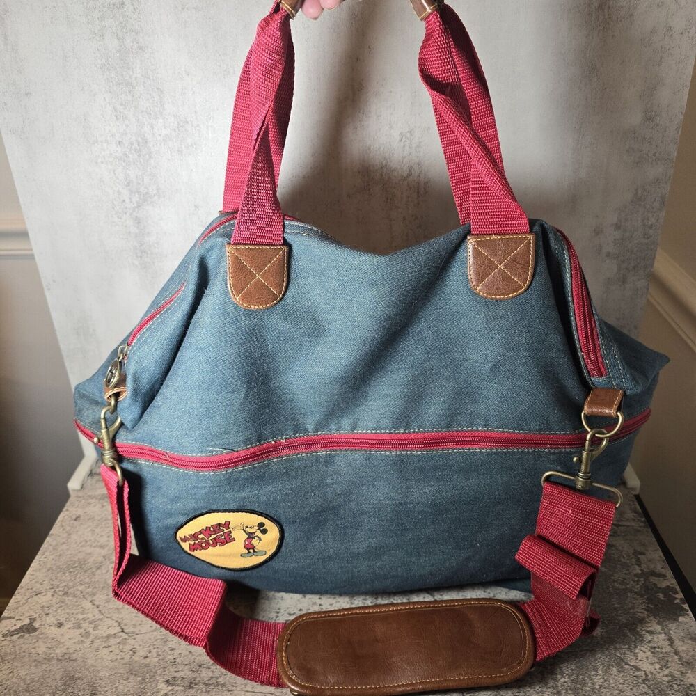 Vintage 90's Disney Expandable Denim Tote Bag & Matching Denim Hat Mickey Mouse